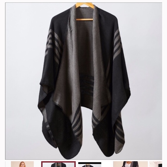BB Dakota Black and Gray Poncho - Picture 2 of 3